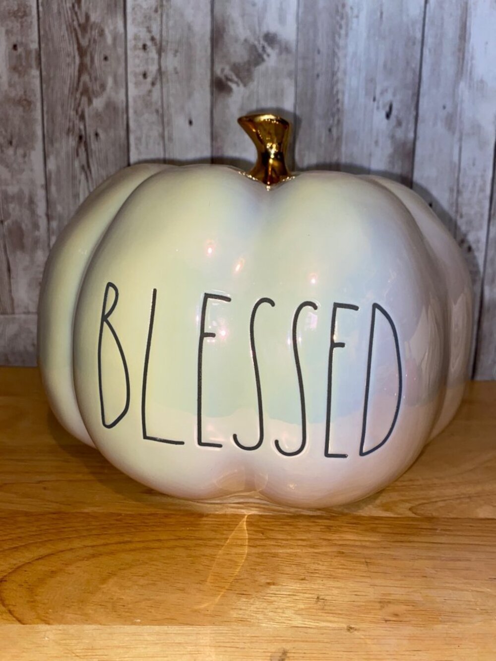 Rae Dunn Ceramic Blessed Luster Iridescent Pumpkin 8" Fall Autumn Decor